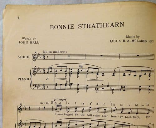 Sheet music Bonnie Strathearn vintage 1940s Scottish song Scotland Bonny